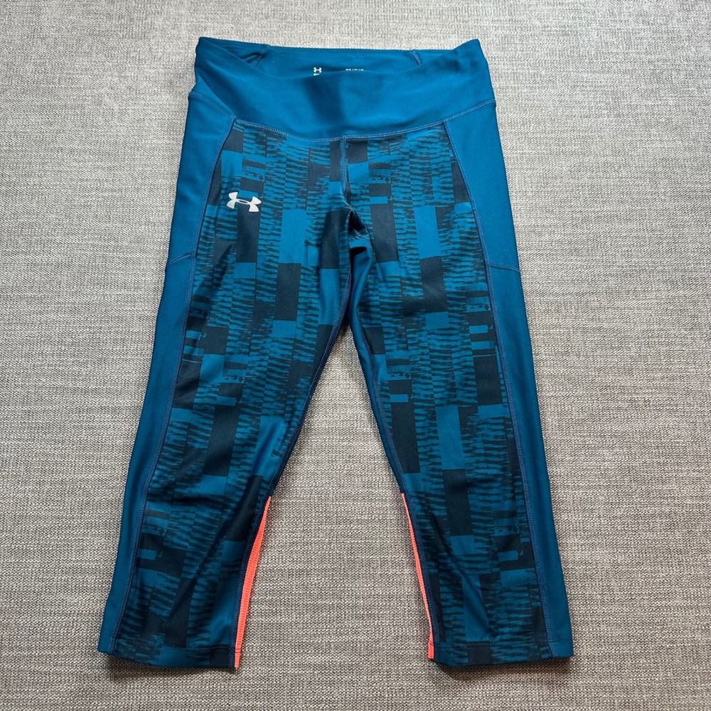 Under Armour Leggings Women Medium Teal HeatGear Compression Crop Print